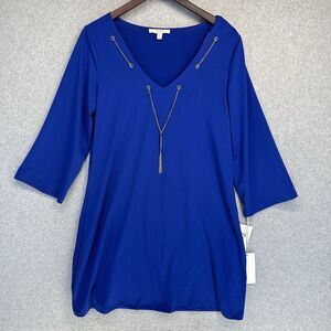Haani Petite Womens Blouse Size PL Blue V-Neck 3/4 Sleeve New with Tags